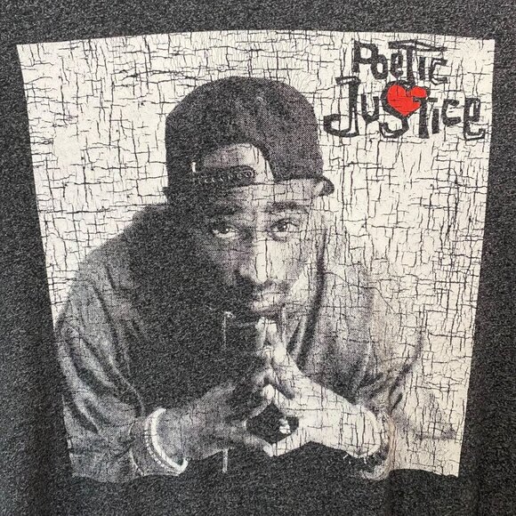 Hybrid Apparel Tupac Shakur Poetic Justice T-Shirt Men's Medium Gray Rap Hip-Hop - Picture 7 of 10